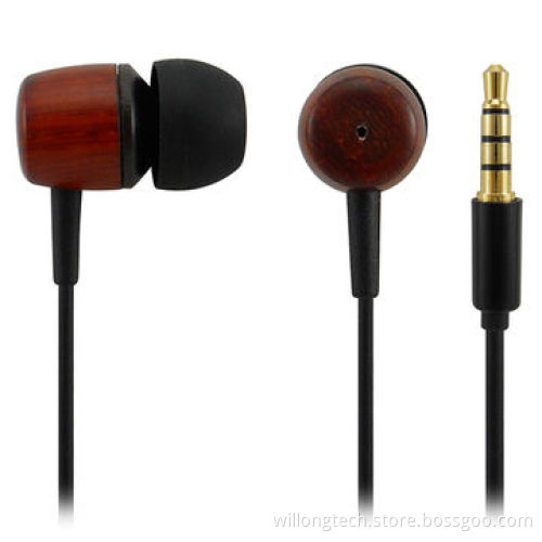 Wood In Ear Earbud Stereo Headphones with Mic
